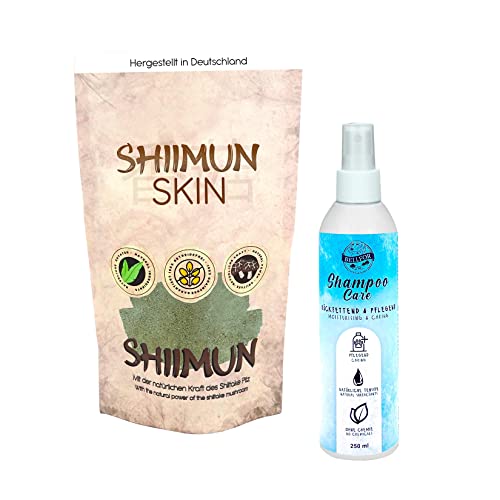 Bellfor Sparset gegen Schuppen beim Hund mit Natürlich Nahrungsergänzung Shiimun Skin 50 g und Hundeshampoo Care Ideal für Hunde mit empfindlicher Haut 250 ml von Bellfor