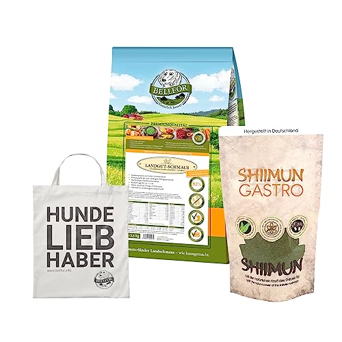 Bellfor Landgut-Spezialset für Hunde mit Insektengeschmack: 2,5 kg Trockenfutter & 120g Shiimun Gastro Pulver, Plus Jutebeutel - Geeignet bei Clostridium difficile von Bellfor