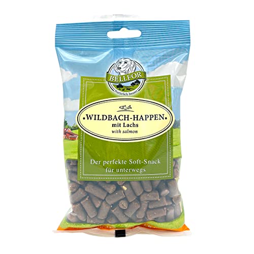 Bellfor Wildbach-Happen Hypoallergene getreidefreie Soft-snack für Hunde mit hoher Verdaulichkeit ohne tierische Nebenerzeugnisse 200 g (Lachs) von Bellfor