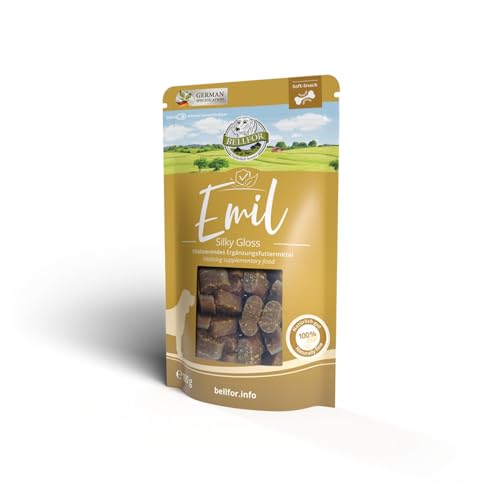 Emil Silky Gloss von Bellfor - Soft Snacks mit Lachs für glänzendes Fell und optimale Gesundheit, perfekt für Training und Reisen. Trainingsleckerli Hunde - 100 g von Bellfor