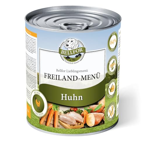 Bellfor Getreidefreies Nassfutter für Hunde mit Huhn Freiland-Menü 800g. Reich an Frischem Regionalen Obst & Gemüse, Frei von Künstlichen Zusätzen, Perfekt für Sensible & Alle Rassen. von Bellfor