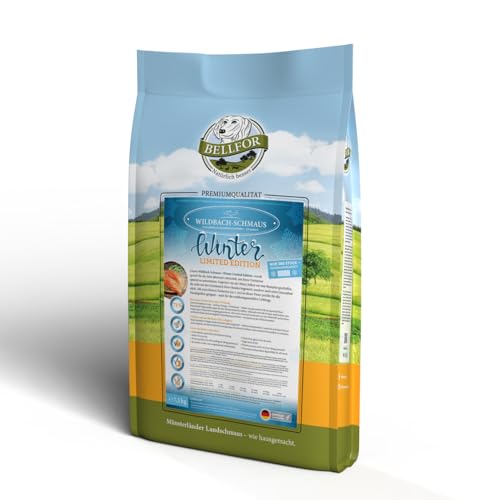 Winter Limited Edition - Wildbach-Schmaus von Bellfor Hundefutter - 7,5 kg. Trockenfutter für Hunde mit Lachs & Forelle. Energie und Schutz für Ihren Hund im Winter von Bellfor