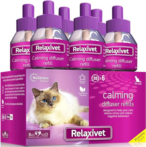 Relaxivet 6X Beruhigungsmittel für Katzen - Hunde und Katzen Beruhigung Steckdose Nachfüller & Pheromone Katzen Nachfüllflakon gegen Konflikte von Beloved Pets