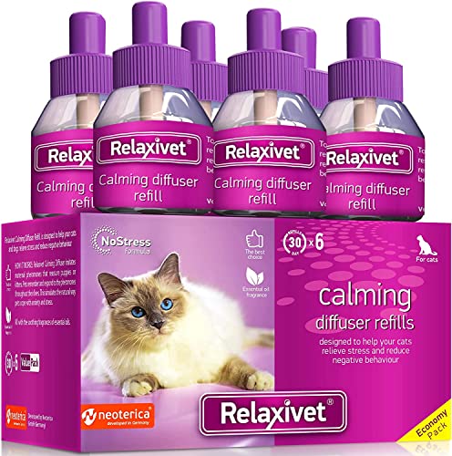 Relaxivet 6X Beruhigungsmittel für Katzen - Hunde und Katzen Beruhigung Steckdose Nachfüller & Pheromone Katzen Nachfüllflakon gegen Konflikte von Beloved Pets