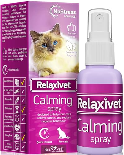 Relaxivet Beruhigungsspray für Katzen - Anti Stress Katze Beruhigungsmittel für Katzen Entspannung - Pheromone Katzen Spray gegen Urinieren & Kratz von Beloved Pets
