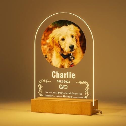 Bemaystar Personalisiert Gedenktafel für Haustiere Gedenkstein für Hunde mit Bild Gedenkstätten Hunde-Bilderrahmen für Katze und andere Haustiere Tiere Haustier-Hund-Gedenk Geschenke Foto Nachtlampe von Bemaystar