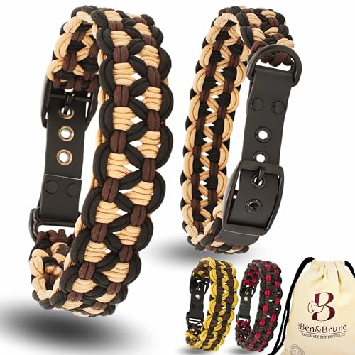 Ben&Bruno Hundehalsband | Breit & Verstellbar | 100% Handgefertigt | Robust, Sicher & Langlebig | Starkes Paracord Halsband | Halsbänder für Kleine, Mittelgroße & Große Hunde | Weiß - M von Ben&Bruno