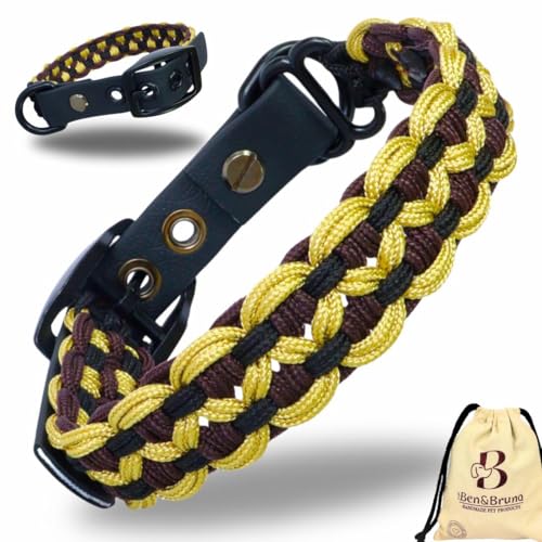 Ben&Bruno Hundehalsband | Breit & Verstellbar | 100% Handgefertigt | Robust, Sicher & Langlebig | Starkes Paracord Halsband | Halsbänder für Kleine, Mittelgroße & Große Hunde | Grün - S von Ben&Bruno