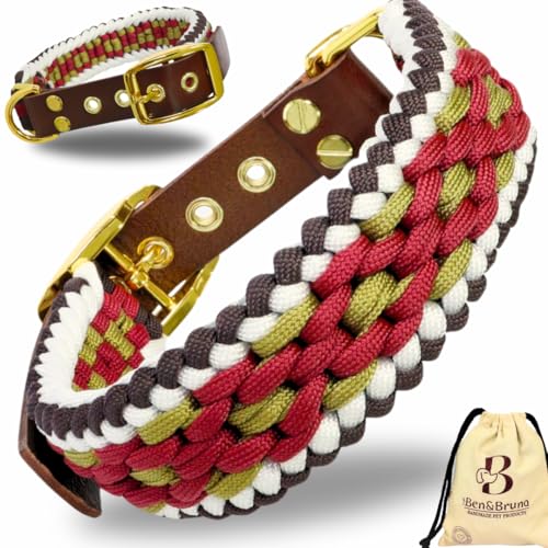 Ben&Bruno Hundehalsband | Breit & Verstellbar | 100% Handgefertigt | Robust, Sicher & Langlebig | Starkes Paracord Halsband | Halsbänder für Kleine, Mittelgroße & Große Hunde | Large von Ben&Bruno