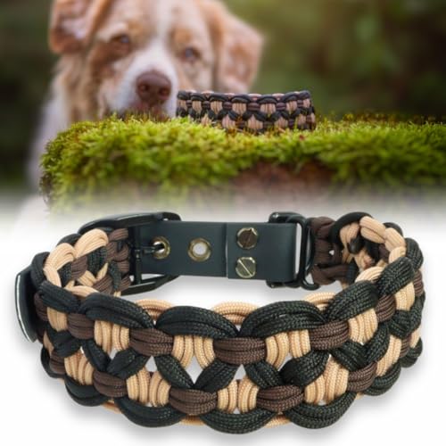 Ben&Bruno Hundehalsband | Breit & Verstellbar | 100% Handgefertigt | Robust, Sicher & Langlebig | Starkes Paracord Halsband | Halsbänder für Kleine, Mittelgroße & Große Hunde | Weiß - M von Ben&Bruno