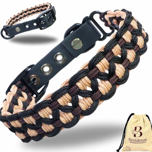 Ben&Bruno Hundehalsband | Breit & Verstellbar | 100% Handgefertigt | Robust, Sicher & Langlebig | Starkes Paracord Halsband | Halsbänder für Kleine, Mittelgroße & Große Hunde | Weiß - S von Ben&Bruno