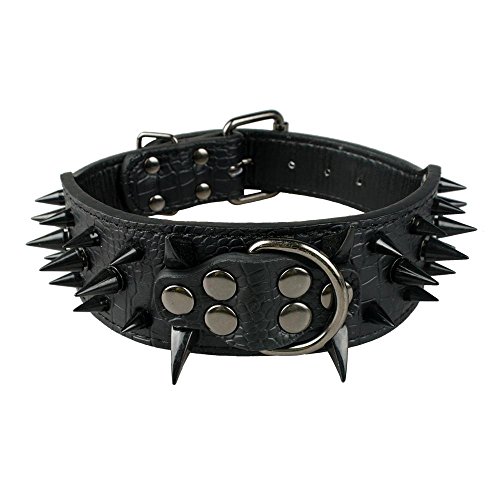 Benala Hundehalsband, verstellbar, mit Nieten, Kunstleder, Punk-Nieten, Hundehalsband, PU, scharfe Spikes, Hundezubehör, Schwarz, L von Benala