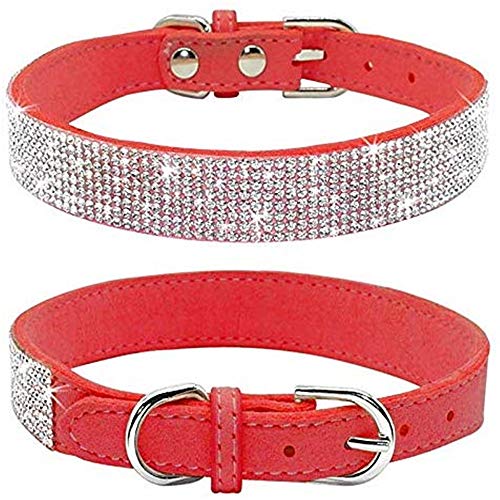 Benala Hundehalsband, voll glänzend, Samt, verstellbar, Kristall-Strass, Rot, Größe L: (Halsumfang 38,1–45,7 cm) von Benala