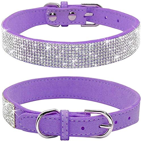 Benala Hundehalsband aus Samt, voll glänzend, mit Strasssteinen, verstellbar, Kristall-Strass, Lila, Größe XL (Halsumfang 40,6–50,8 cm) von Benala