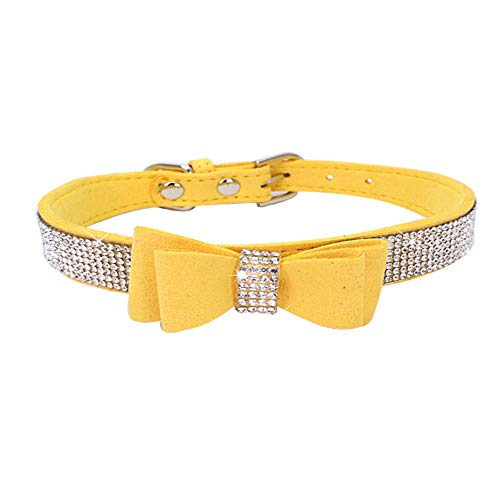 Benala Hundehalsband mit Schleife, verstellbar, glitzernd, Samt, für Welpen, klein, mittelgroß, Gelb, Größe S: (Halsumfang 26,9–33 cm) von Benala