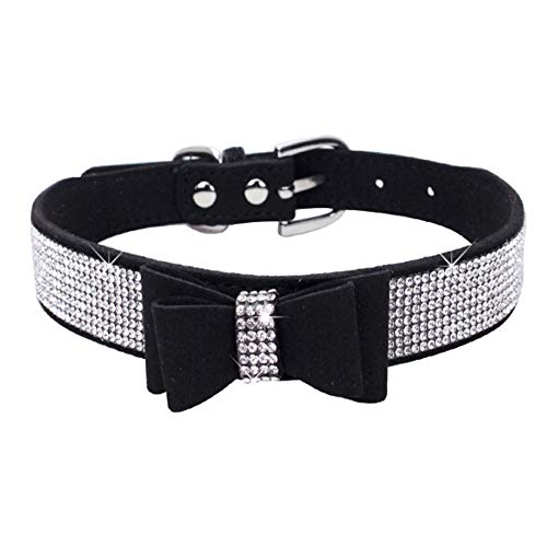 Benala Hunde Halsbänder, Hundehalsband mit Schleife, verstellbar, glitzernd, Samt, für Welpen, klein, mittelgroß, Schwarz, Größe S (Halsumfang 26,9–33 cm) von Benala