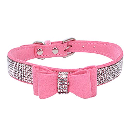 Benala Hundehalsband mit Schleife, verstellbar, glitzernd, Samt, für Welpen, klein, mittelgroß, groß, Rosa, Größe M: (Halsumfang 33 - 38 cm) von Benala