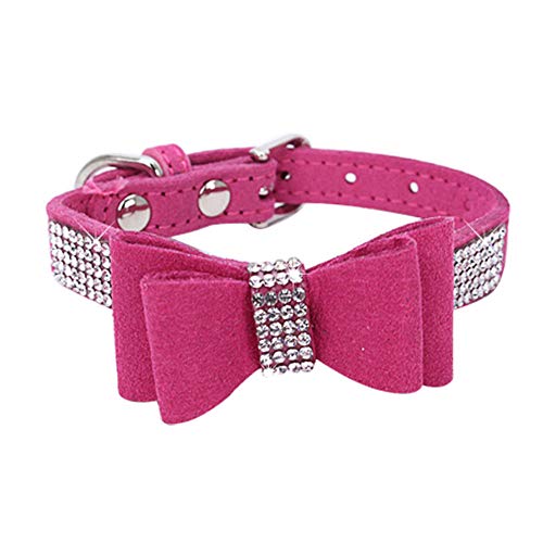 Benala Hundehalsband mit Schleife, Hunde Halsbänder, verstellbar, glitzernd, Samt, für Welpen, klein, mittelgroß, groß, Rosarot, XXL (Halsumfang 45,7–55,9 cm) von Benala