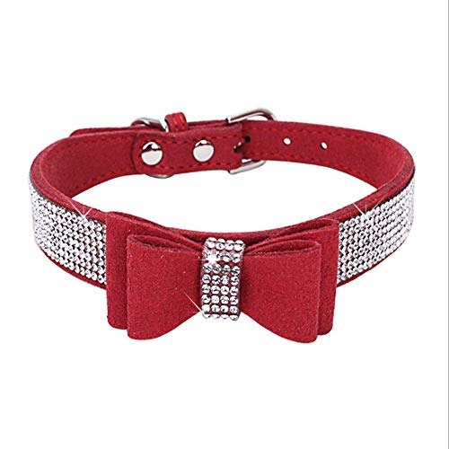 Benala Hundehalsband mit Schleife, verstellbar, glitzernd, Samt, für Welpen, klein, mittelgroß, groß, Rot, Größe L: (Halsumfang 38,1–45,7 cm) von Benala