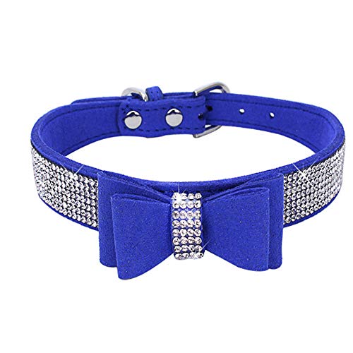 Benala Hundehalsband mit Schleife, verstellbar, glitzernd, Samt, für Welpen, klein, mittelgroß, groß, dunkelblau, Größe L: (Halsumfang 38,1–45,7 cm) von Benala