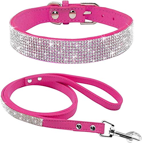 Benala Verstellbares Hundehalsband, verziert mit glitzernden Strasssteinen, für Hunde und Katzen, ausgefallenes Strass-Set, Rosarot, Größe M: (Halsumfang 33–38,1 cm) von Benala