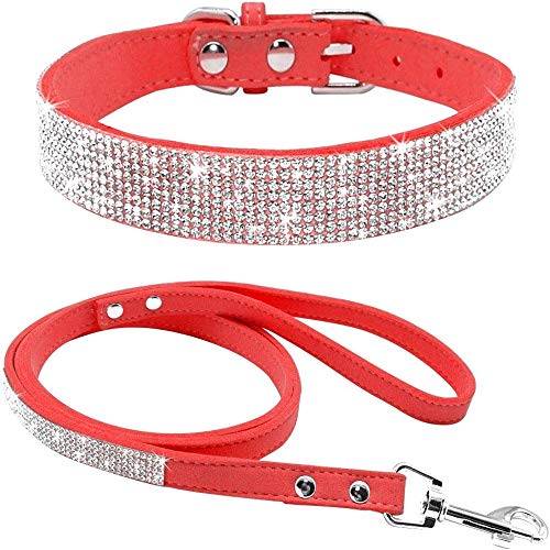 Benala Verstellbares Hundehalsband, verziert mit glitzernden Strasssteinen, für Hunde und Katzen, ausgefallenes Strass-Set, Rot, Größe S: (Halsumfang 26,9–33 cm) von Benala