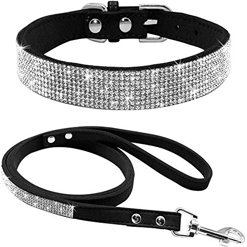 Benala Verstellbares Hundehalsband, verziert mit glitzernden Strasssteinen, für Hunde und Katzen, ausgefallenes Strass-Set, Schwarz, Größe L: (Halsumfang 38,1–45,7 cm) von Benala