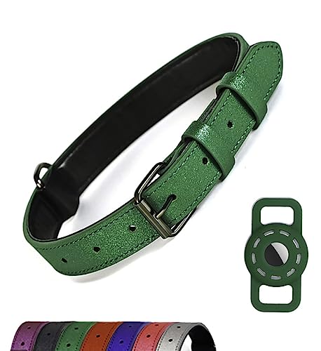 Atmungsaktives, weich gepolstertes Leder-Hundehalsband mit AirTag-Halterung, modisches, strapazierfähiges Hundehalsband mit Verstellbarer, rostfreier Metallschnalle für kleine, mittelgroße und große von Bencacawinstyle