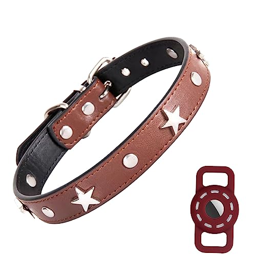 Lederhalsband mit AirTag-Halterung für Katzen und kleine Hunde, modisch gepolstertes Hundehalsband mit verstellbarer Schnalle für kleine Hunde und Welpen (XS, Grau) von Bencacawinstyle