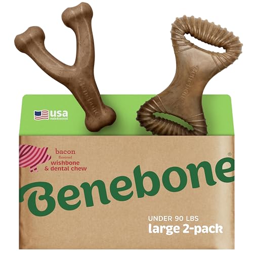 Benebone 2-Pack Indestructible Dental Chew/Wishbone for Aggressive Chewers, Long Lasting Tough Boredom Breaker for Dogs, Real Bacon Flavour, for Large Dogs, Made in The USA. von Benebone