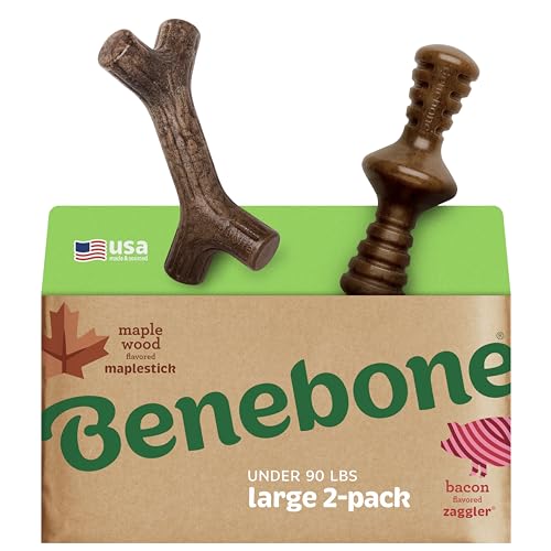 Benebone 2-Pack Indestructible Maplestick/Zaggler for Aggressive Chewers, Long Lasting Tough Boredom Breaker for Dogs, Real Bacon and Maple Wood Flavour, for Large Dogs, Made in The USA. von Benebone