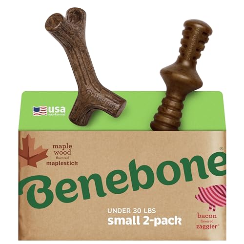 Benebone 2-Pack Indestructible Maplestick/Zaggler for Aggressive Chewers, Long Lasting Tough Boredom Breaker for Dogs, Real Bacon and Maple Wood Flavour, for Small Dogs, Made in The USA. von Benebone