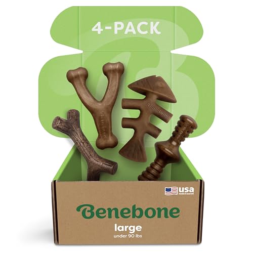 Benebone Unzerstörbare Hunde-Kauspielzeug-Geschenkbox für Aggressive Kauer mit Querlenker, Fischgräten, Stock & Zaggler, langanhaltende Langeweile, Aromen, für große Hunde, hergestellt in von Benebone