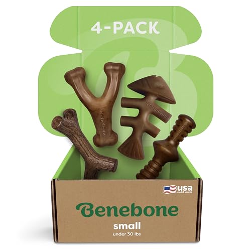 Benebone Unzerstörbare Hunde-Kauspielzeug-Geschenkbox für aggressive Kauer mit Querlenker, Fischgräten, Stock & Zaggler, langanhaltende Langeweile, Aromen, für kleine Hunde, hergestellt in von Benebone