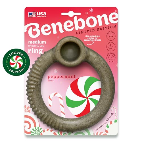 Benebone Peppermint Ring - Limited Edition Holiday Flavor, langlebiges Kauspielzeug für Aggressive Kauer, Medium von Benebone