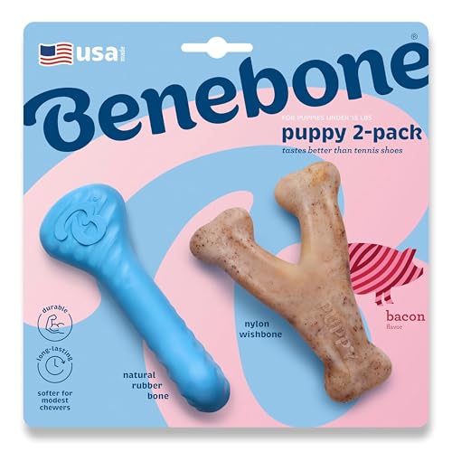 Benebone Puppy Gummiknochen/Querlenker, Speck, klein, 2 Stück von Benebone