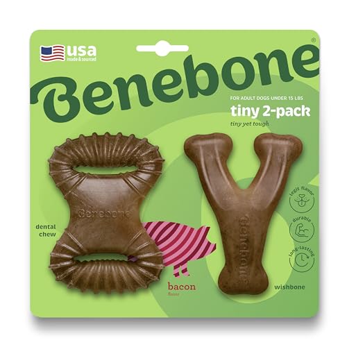 Benebone Winziger 2er-Pack langlebiger Zahnkau-/Querlenker für Aggressive Kauer, echter Speck von Benebone