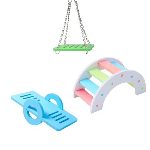 Benepoint Hamsterspielzeug, Regenbogenbrücke & Schaukel & Wippe, Meerschweinchen-Spielzeug-Set, DIY-Rattenspielzeug für kleine Tiere zum Trainieren und Spaß haben (A, 3 Stück) von Benepoint