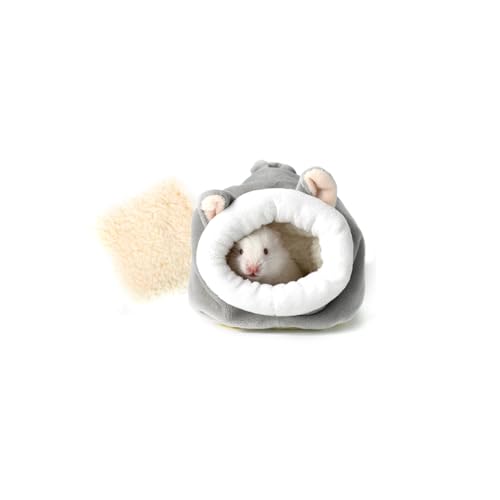 Benepoint Meerschweinchen-Bettwäsche, kleines Haustierbett, Meerschweinchenversteck mit herausnehmbarem Baumwollpolster, Plüsch-Hamster-Bettwäsche zum Warmhalten (Grau-Ratte, klein) von Benepoint