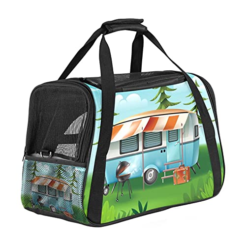 Haustier-Reisetasche, 43,2 x 25,4 x 30,6 cm, Sicherheits-Reisegepäck, weiche Seiten, Netz-Tragetaschen für Welpen, Katzen, Landschaft und Wohnmobil von Bennigiry