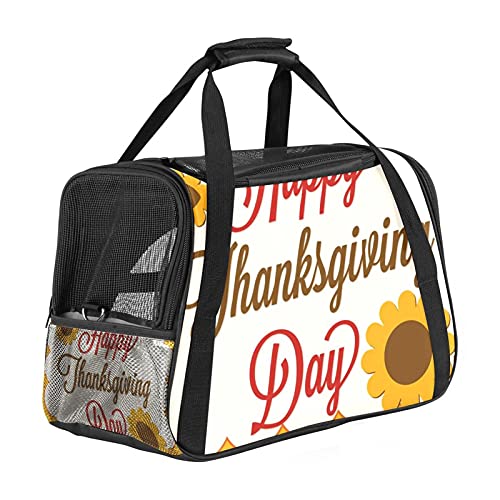 Haustier-Reisetasche für Katzen und Hunde, faltbar, weiche Seiten, Netz-Tragetasche, sicher für Fluggesellschaften zugelassen, Happy Thanksgiving Day, Sonnenblume von Bennigiry