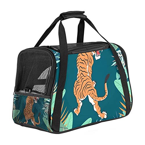 Haustier-Reisetasche für Welpen, Katzen, leicht zu tragen, weiche Seiten, Netz-Tragetasche, starke Atmungsaktivität, 43,2 x 25,4 x 20,4 cm, Tigerblätter von Bennigiry