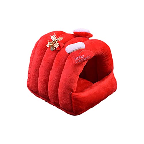 Benoon Meerschweinchen-Höhle Bett Eichhörnchen Bett Weihnachten Element Muster halten Wärme weiche Textur Haustier Eichhörnchen Hamster Nest Haus für Winter – Rot S von Benoon