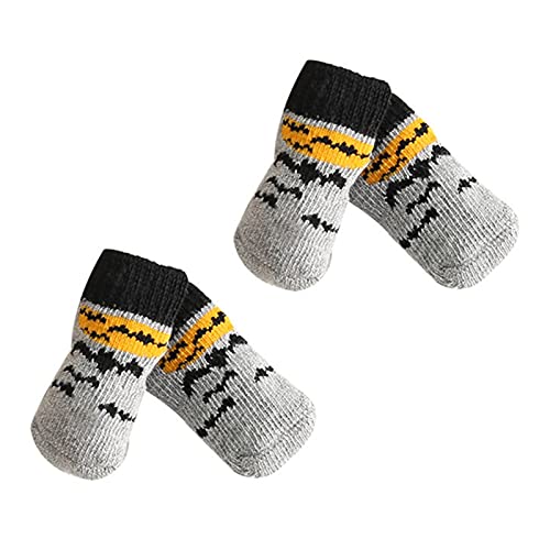 Benoon Weihnachts-Hundesocken, rutschfest, 4 Stück, Weihnachtsmann-Elch-Muster, kratzfest, gute Elastizität, für Hunde und Katzen, kurze Socken für Weihnachten – Grau L von Benoon