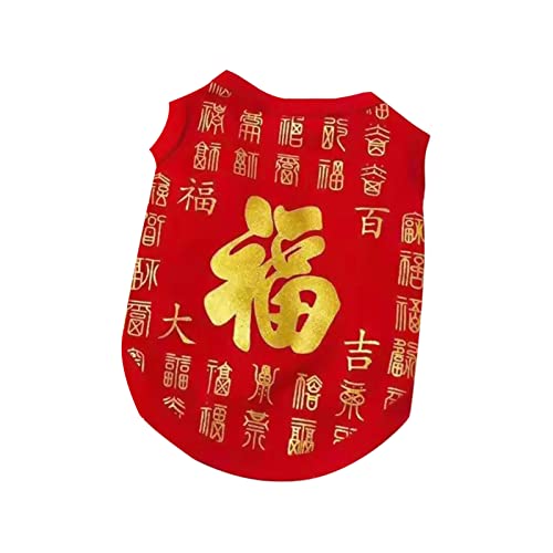 Haustier-Welpen-/Katzen-Hoodie aus Baumwolle, warm, mit chinesischen Charakteren, bedruckt, modisch, rot, für Welpen, Hunde, Neujahr, Kostüm, Haustierkleidung, Hunde-Sweatshirt, schönes Design von Benoon