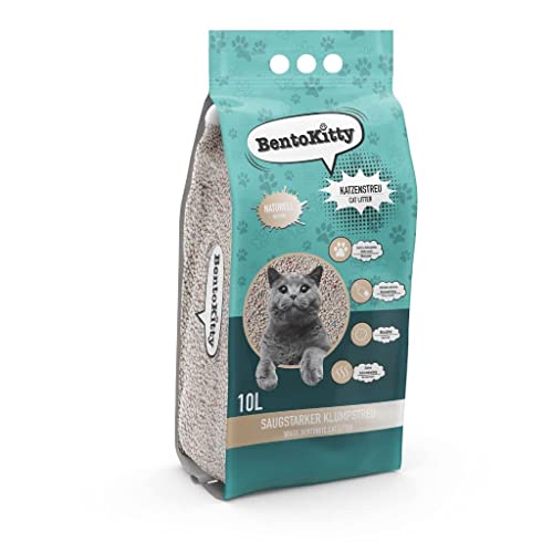 BentoKitty Katzenstreu (10L, 1er Pack) Naturell, Klumpend, weiß, feinkörnig, Klumpstreu aus Bentonite, für Sensitive Katzenpfoten geeignet von BentoKitty