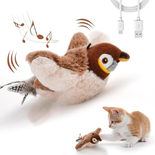 Interaktives piepsendes Vogelspielzeug für Katzen, BirdChase Interactive Cat Toy, Flappy Bird Cat Toy, Katzenspielzeug Vogel Spielzeug Katze (Spatzen, 1 Stück) von Berisyios