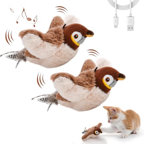 Interaktives piepsendes Vogelspielzeug für Katzen, BirdChase Interactive Cat Toy, Flappy Bird Cat Toy, Katzenspielzeug Vogel Spielzeug Katze (Spatzen, 2 Stück) von Berisyios