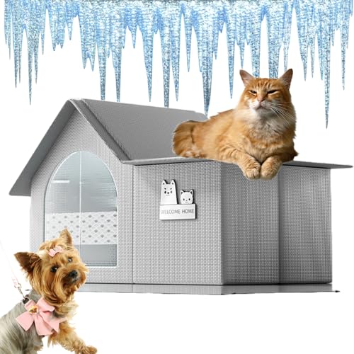 KüHlhaus Katze, Cat Air Conditioning House, Katzen- und Hunde-Kühlhaus, Cooles Sommerhaus für Haustiere, Oxford-Tuch faltbar, mit Eisbeutel (Grau, M (40 * 37 * 37 cm)) von Berisyios