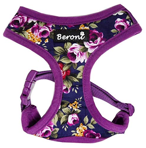 Hundegeschirr Brustgeschirr Blumen Rose Flower buntes Muster weich gepolstert VERSTELLBAR für kleine Hunde (L (Hals: 37-42cm, Brust: 47-63cm)) von Beroni